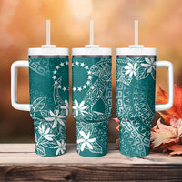 Teal Kuki Airani Tapakau Tumbler With Handle Tribal Anchor Mix Tiare LT7 - Polynesian Pride