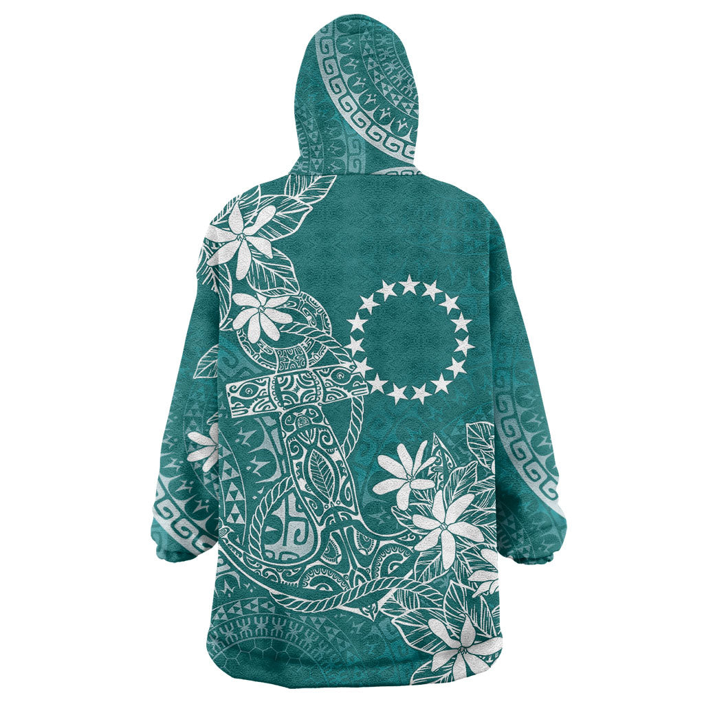 Teal Kuki Airani Tapakau Wearable Blanket Hoodie Tribal Anchor Mix Tiare