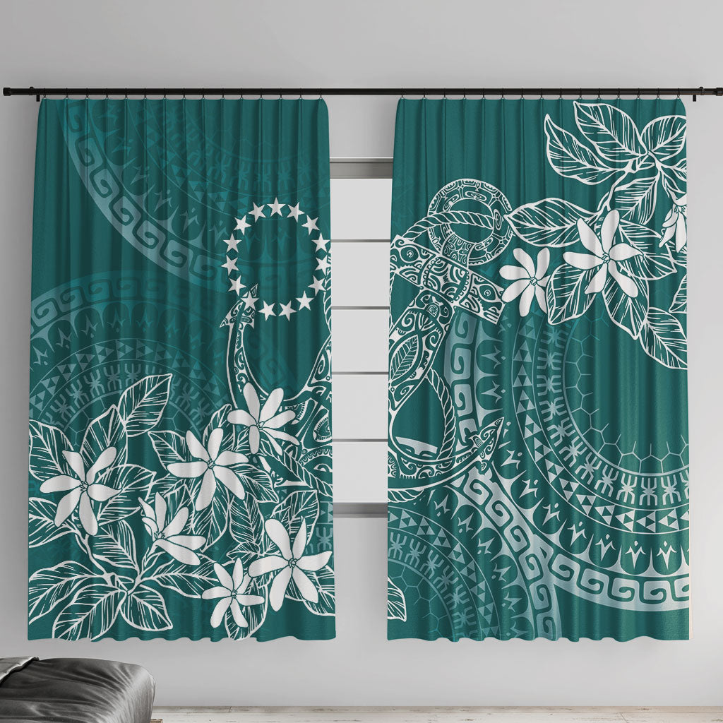 Teal Kuki Airani Tapakau Window Curtain Tribal Anchor Mix Tiare LT7 With Hooks Teal - Polynesian Pride