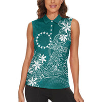 Teal Kuki Airani Tapakau Women Sleeveless Polo Shirt Tribal Anchor Mix Tiare