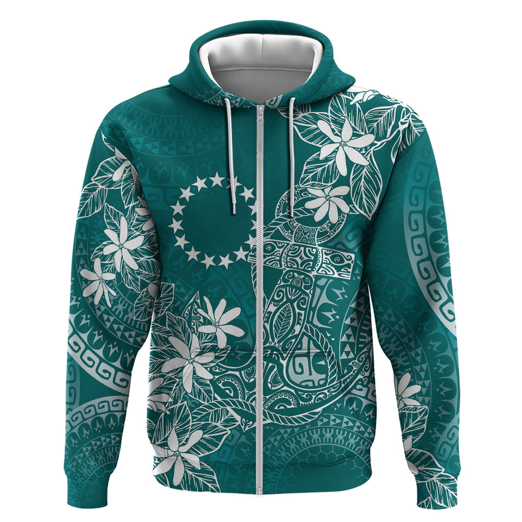 Teal Kuki Airani Tapakau Zip Hoodie Tribal Anchor Mix Tiare LT7 Zip Hoodie Teal - Polynesian Pride