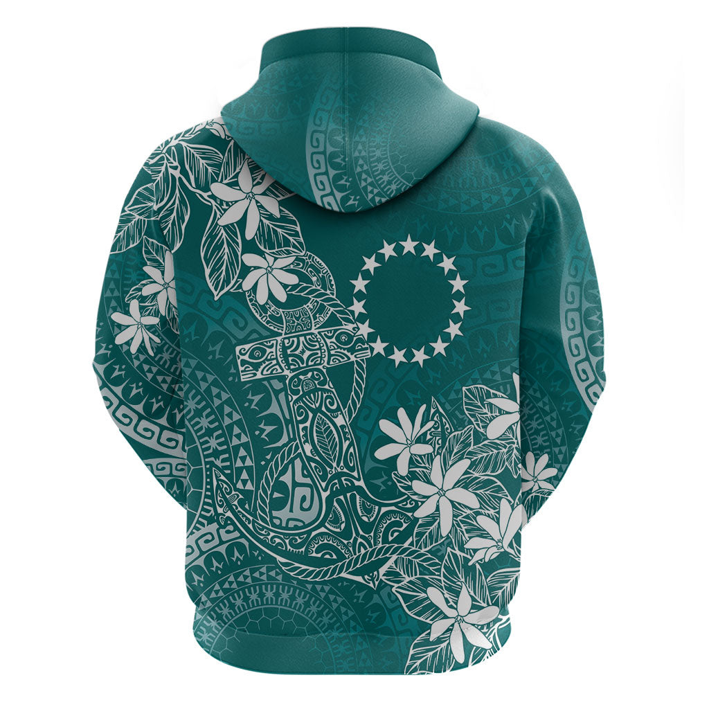 Teal Kuki Airani Tapakau Zip Hoodie Tribal Anchor Mix Tiare LT7 - Polynesian Pride