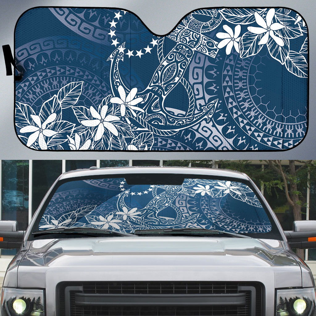 Navy Kuki Airani Tapakau Auto Sun Shade Tribal Anchor Mix Tiare LT7 Navy - Polynesian Pride