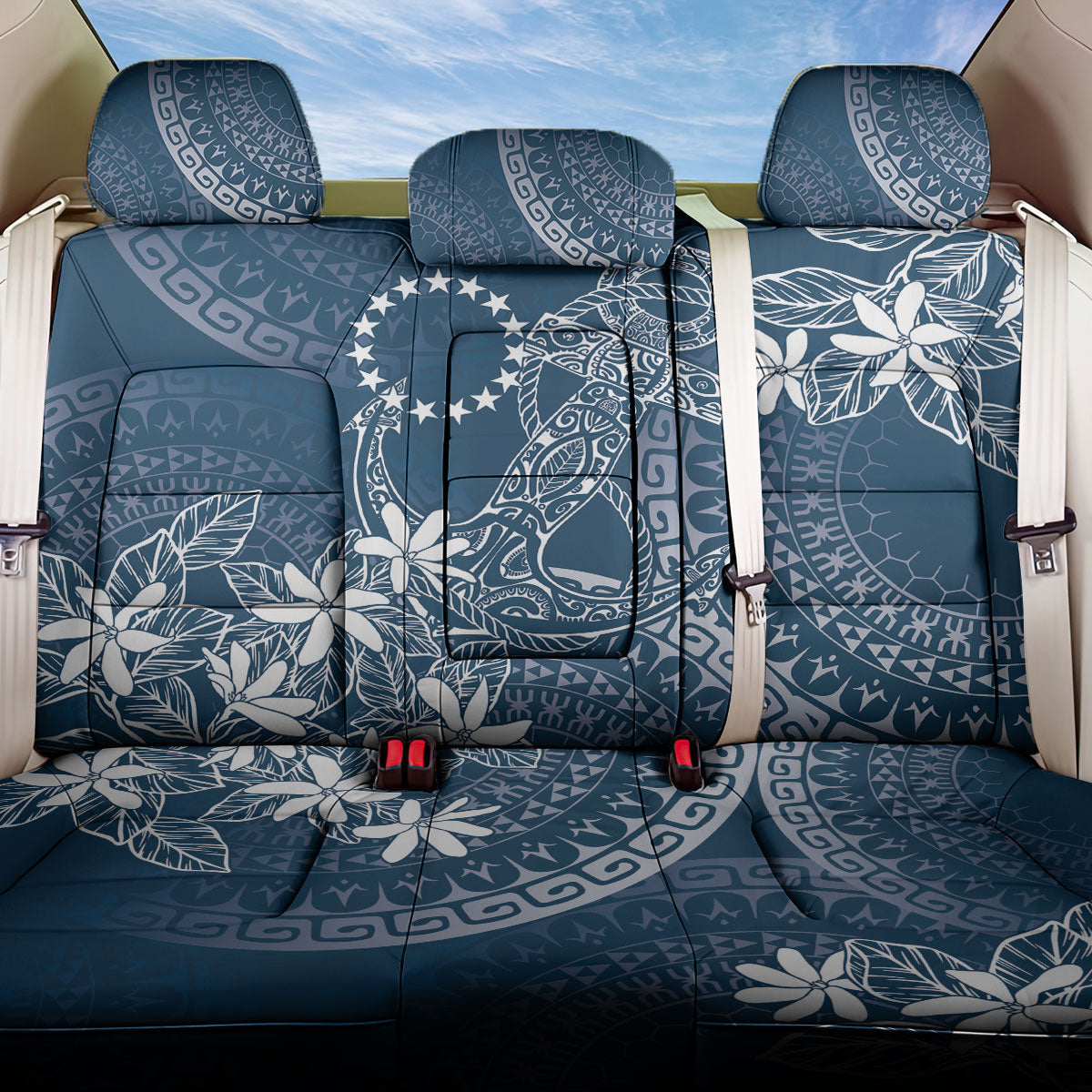 Navy Kuki Airani Tapakau Back Car Seat Cover Tribal Anchor Mix Tiare LT7 One Size Navy - Polynesian Pride