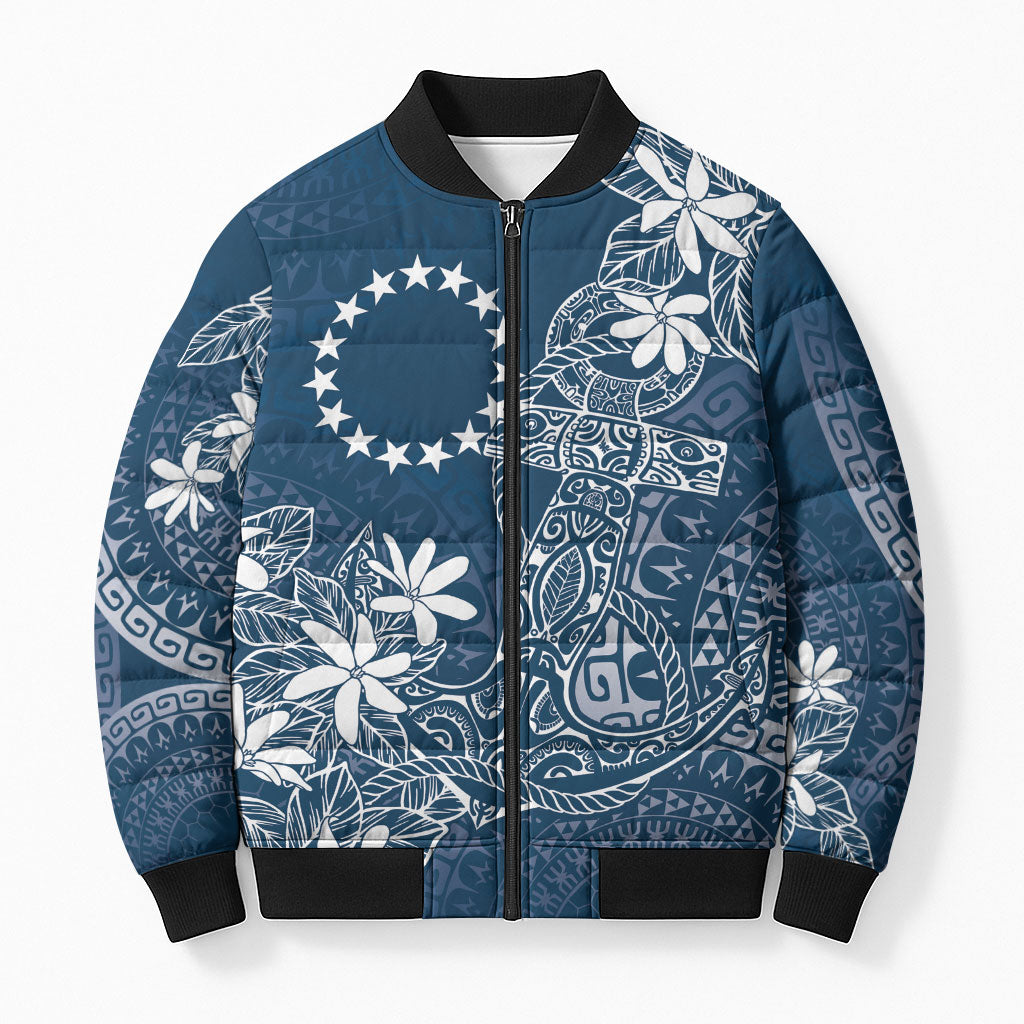 Navy Kuki Airani Tapakau Bomber Puffer Jacket Tribal Anchor Mix Tiare LT7 Unisex Navy - Polynesian Pride