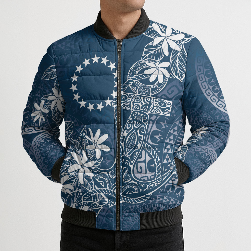 Navy Kuki Airani Tapakau Bomber Puffer Jacket Tribal Anchor Mix Tiare LT7 - Polynesian Pride