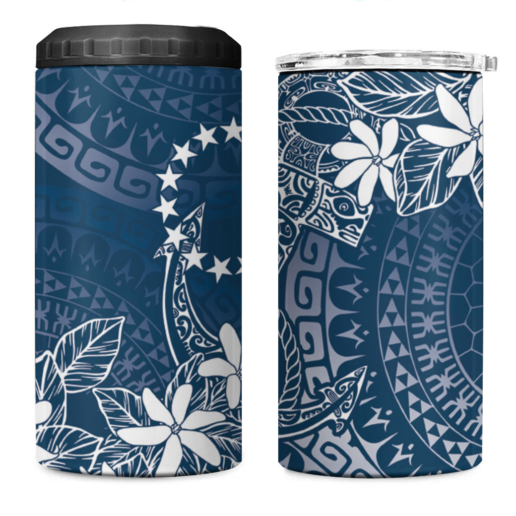 Navy Kuki Airani Tapakau 4 in 1 Can Cooler Tumbler Tribal Anchor Mix Tiare
