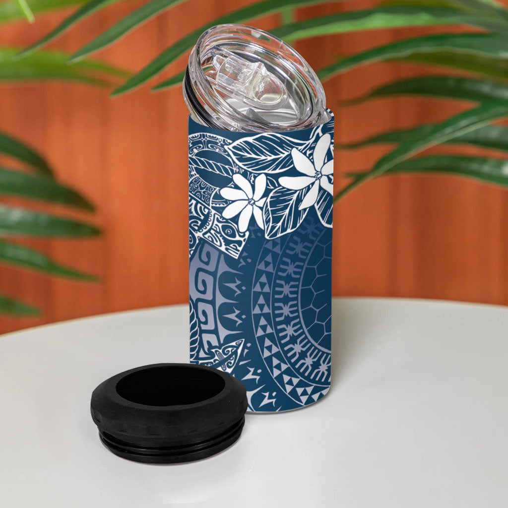 Navy Kuki Airani Tapakau 4 in 1 Can Cooler Tumbler Tribal Anchor Mix Tiare