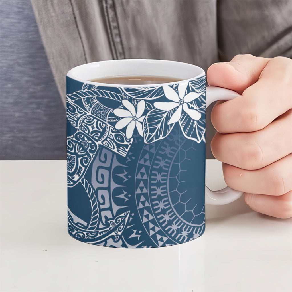 Navy Kuki Airani Tapakau Ceramic Mug Tribal Anchor Mix Tiare LT7 - Polynesian Pride