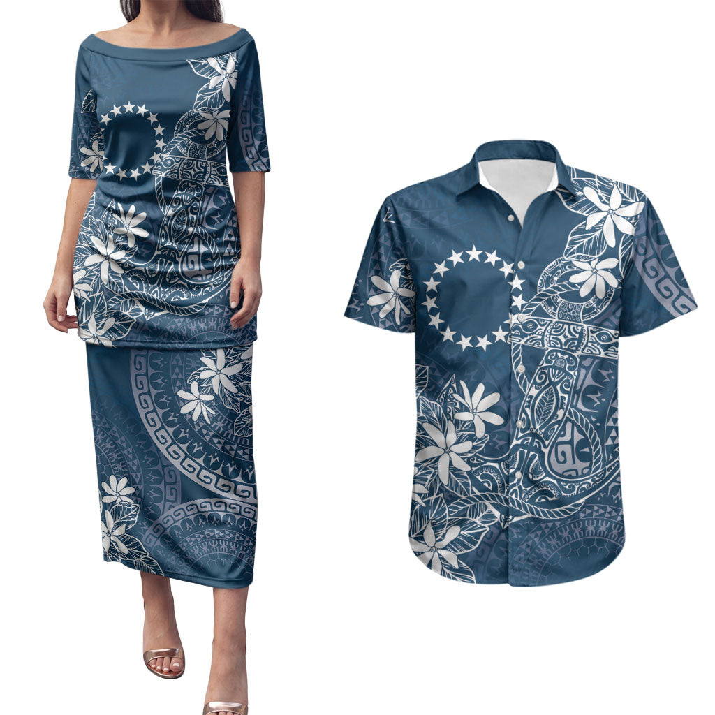 Navy Kuki Airani Tapakau Couples Matching Puletasi and Hawaiian Shirt Tribal Anchor Mix Tiare LT7 Navy - Polynesian Pride