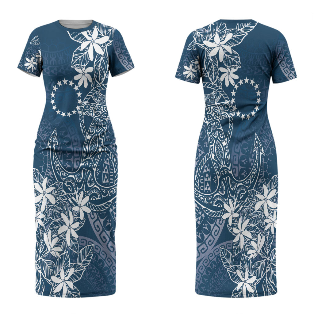 Navy Kuki Airani Tapakau Couples Matching Short Sleeve Bodycon Dress and Long Sleeve Button Shirt Tribal Anchor Mix Tiare LT7 - Polynesian Pride