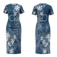 Navy Kuki Airani Tapakau Couples Matching Short Sleeve Bodycon Dress and Long Sleeve Button Shirt Tribal Anchor Mix Tiare LT7 - Polynesian Pride