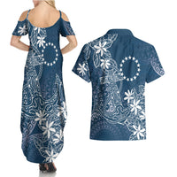 Navy Kuki Airani Tapakau Couples Matching Summer Maxi Dress and Hawaiian Shirt Tribal Anchor Mix Tiare