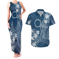 Navy Kuki Airani Tapakau Couples Matching Tank Maxi Dress and Hawaiian Shirt Tribal Anchor Mix Tiare