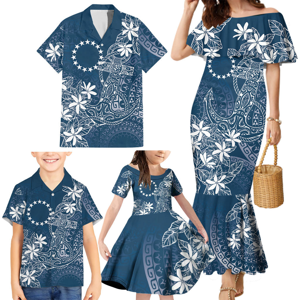 Navy Kuki Airani Tapakau Family Matching Mermaid Dress and Hawaiian Shirt Tribal Anchor Mix Tiare