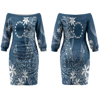 Navy Kuki Airani Tapakau Family Matching Off The Shoulder Long Sleeve Dress and Hawaiian Shirt Tribal Anchor Mix Tiare LT7 Mom's Dress Navy - Polynesian Pride