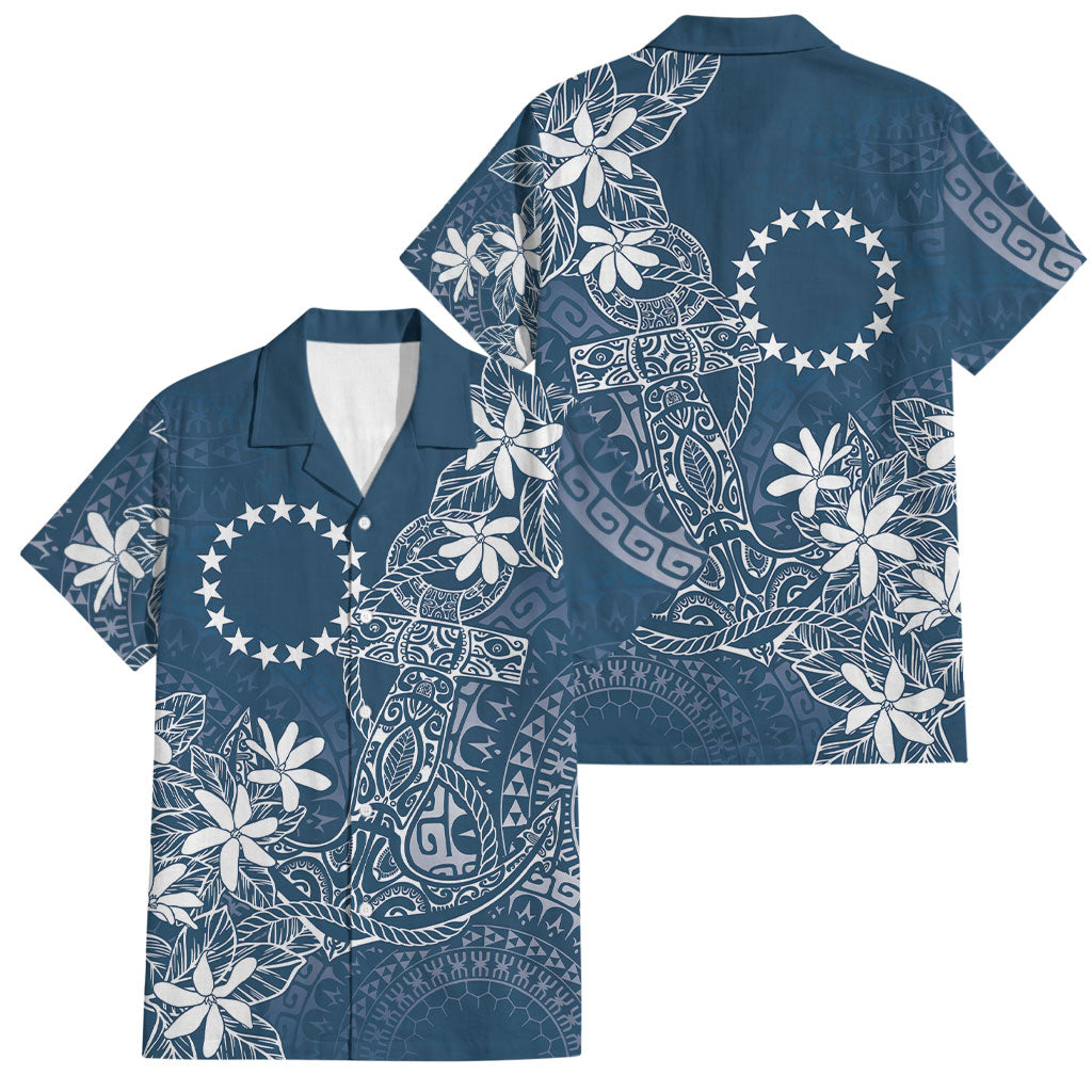 Navy Kuki Airani Tapakau Family Matching Off The Shoulder Long Sleeve Dress and Hawaiian Shirt Tribal Anchor Mix Tiare LT7 Dad's Shirt - Short Sleeve Navy - Polynesian Pride