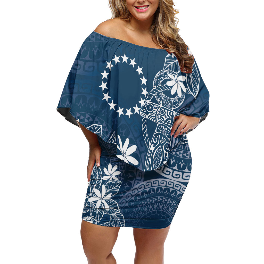 Navy Kuki Airani Tapakau Family Matching Off Shoulder Short Dress and Hawaiian Shirt Tribal Anchor Mix Tiare
