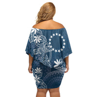Navy Kuki Airani Tapakau Family Matching Off Shoulder Short Dress and Hawaiian Shirt Tribal Anchor Mix Tiare
