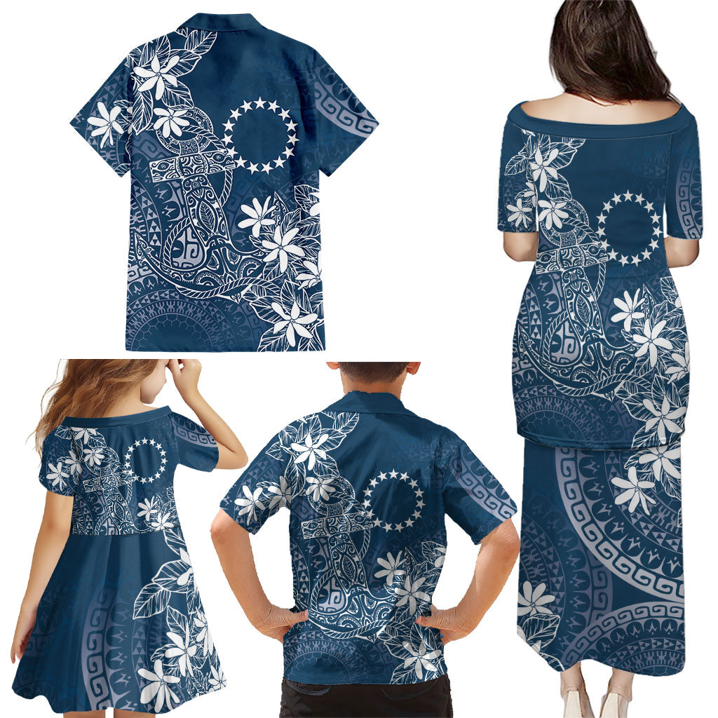 Navy Kuki Airani Tapakau Family Matching Puletasi and Hawaiian Shirt Tribal Anchor Mix Tiare