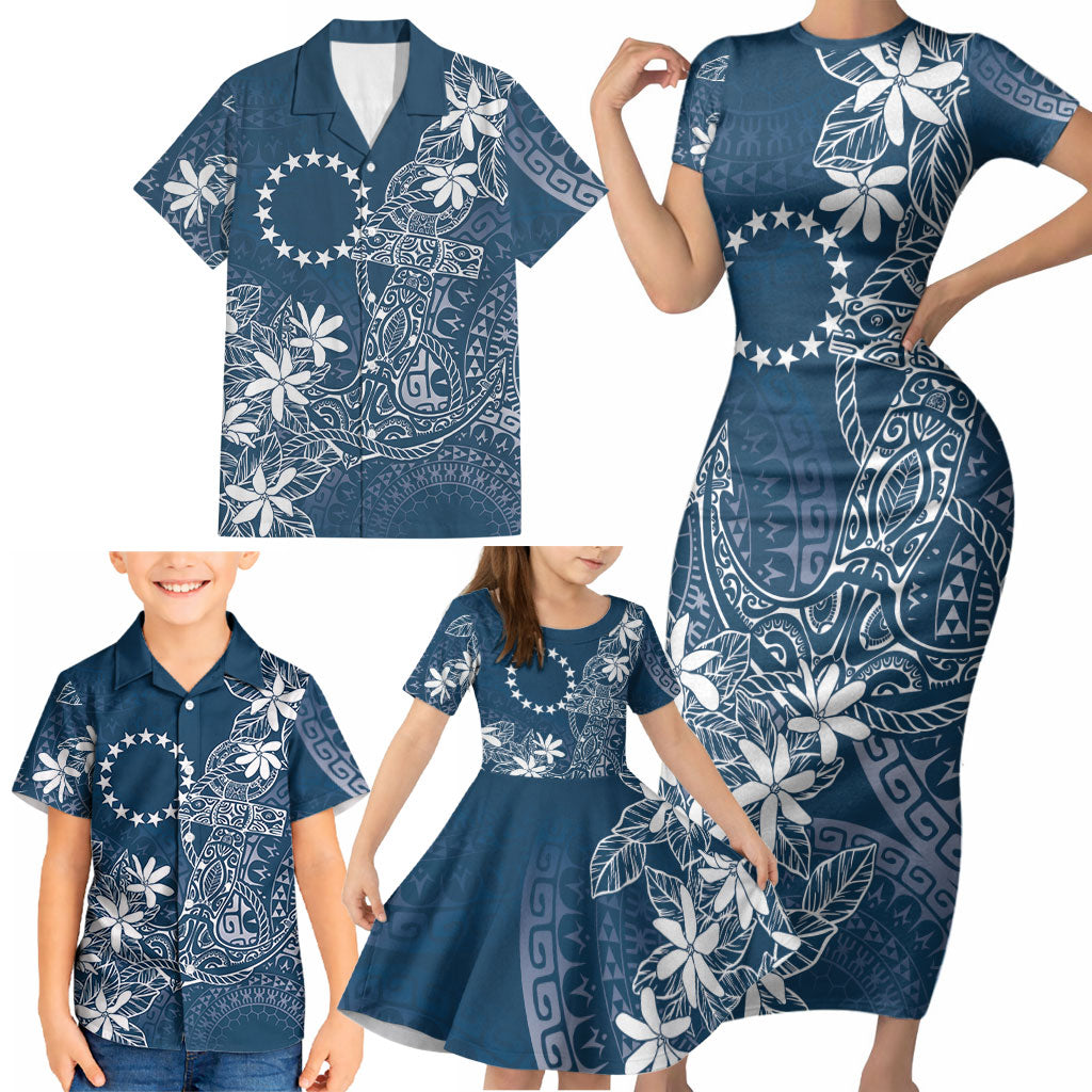 Navy Kuki Airani Tapakau Family Matching Short Sleeve Bodycon Dress and Hawaiian Shirt Tribal Anchor Mix Tiare LT7 - Polynesian Pride