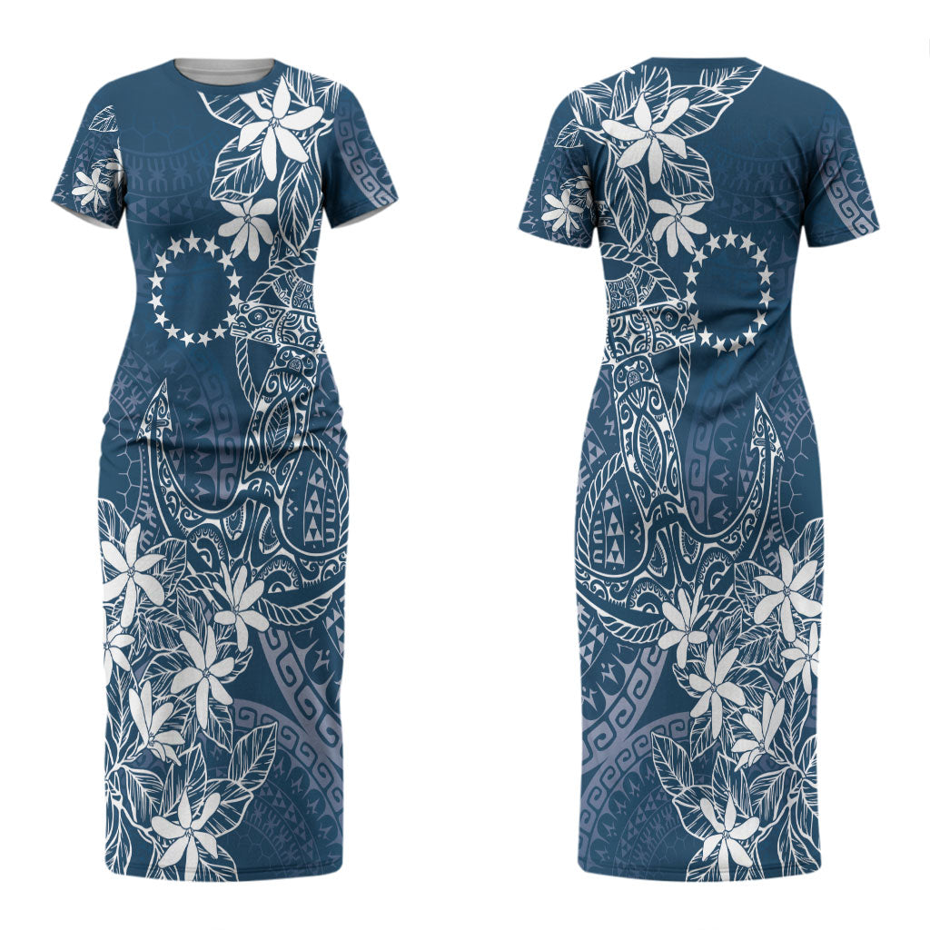 Navy Kuki Airani Tapakau Family Matching Short Sleeve Bodycon Dress and Hawaiian Shirt Tribal Anchor Mix Tiare LT7 Mom's Dress Navy - Polynesian Pride