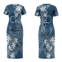 Navy Kuki Airani Tapakau Family Matching Short Sleeve Bodycon Dress and Hawaiian Shirt Tribal Anchor Mix Tiare LT7 Mom's Dress Navy - Polynesian Pride