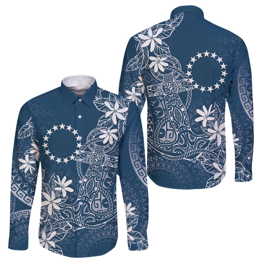 Navy Kuki Airani Tapakau Family Matching Short Sleeve Bodycon Dress and Hawaiian Shirt Tribal Anchor Mix Tiare LT7 Dad's Shirt - Long Sleeve Navy - Polynesian Pride