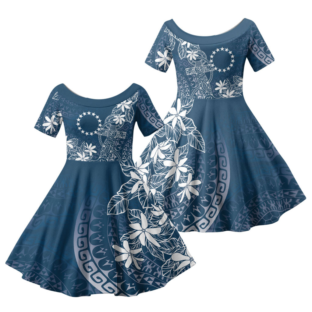 Navy Kuki Airani Tapakau Family Matching Short Sleeve Bodycon Dress and Hawaiian Shirt Tribal Anchor Mix Tiare LT7 Daughter's Dress Navy - Polynesian Pride