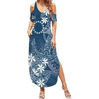 Navy Kuki Airani Tapakau Family Matching Summer Maxi Dress and Hawaiian Shirt Tribal Anchor Mix Tiare