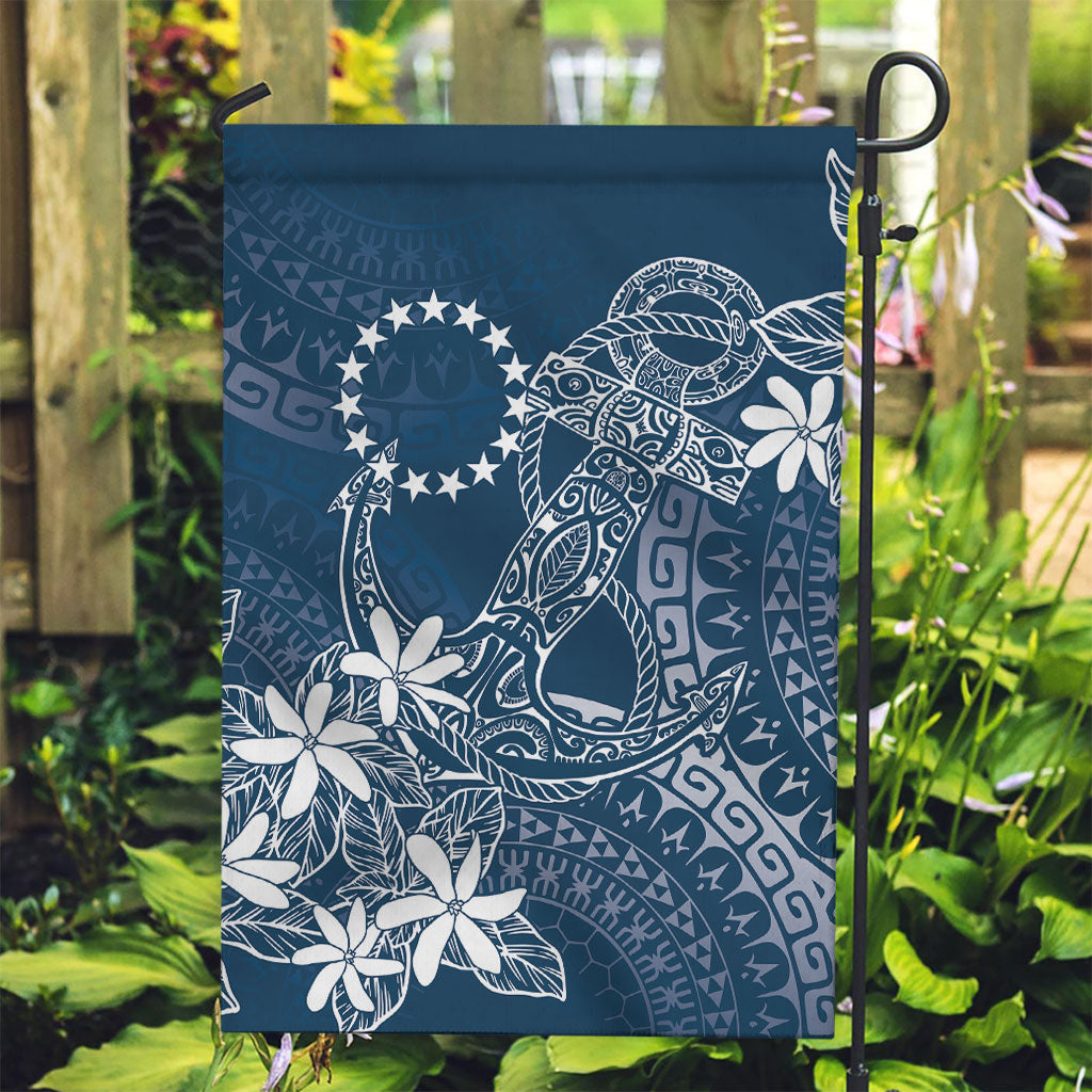 Navy Kuki Airani Tapakau Garden Flag Tribal Anchor Mix Tiare LT7 Garden Flag Navy - Polynesian Pride