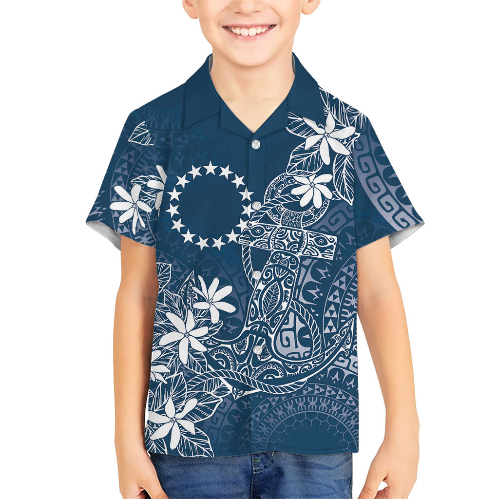 Navy Kuki Airani Tapakau Kid Hawaiian Shirt Tribal Anchor Mix Tiare LT7 Kid Navy - Polynesian Pride