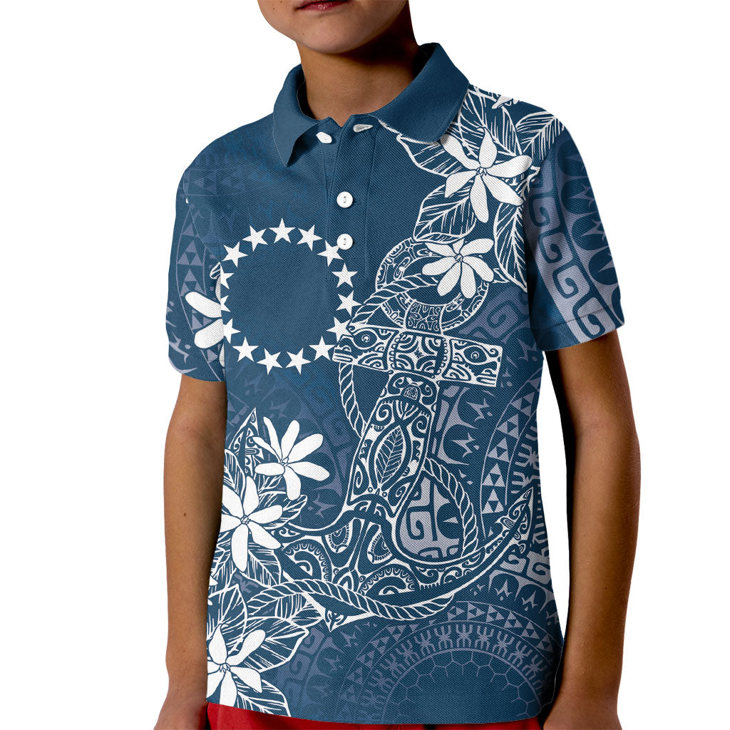 Navy Kuki Airani Tapakau Kid Polo Shirt Tribal Anchor Mix Tiare LT7 Kid Navy - Polynesian Pride