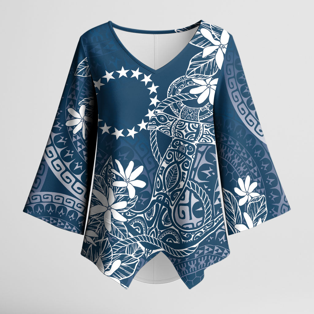 Navy Kuki Airani Tapakau Kimono Sleeve Blouse Tribal Anchor Mix Tiare LT7 Female Navy - Polynesian Pride
