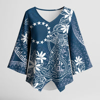 Navy Kuki Airani Tapakau Kimono Sleeve Blouse Tribal Anchor Mix Tiare