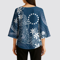 Navy Kuki Airani Tapakau Kimono Sleeve Blouse Tribal Anchor Mix Tiare