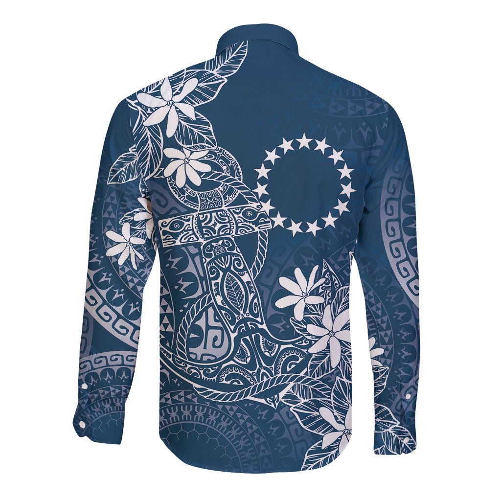 Navy Kuki Airani Tapakau Long Sleeve Button Shirt Tribal Anchor Mix Tiare