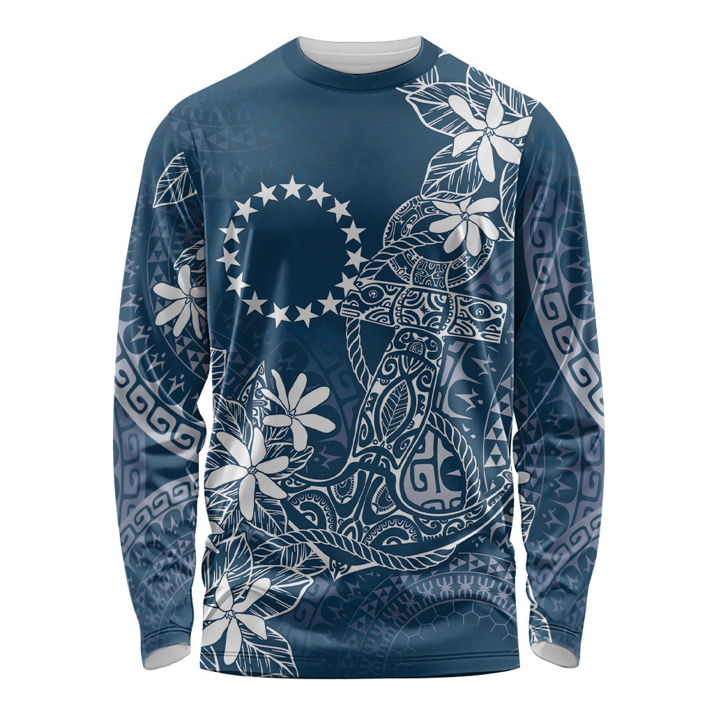 Navy Kuki Airani Tapakau Long Sleeve Shirt Tribal Anchor Mix Tiare LT7 Unisex Navy - Polynesian Pride
