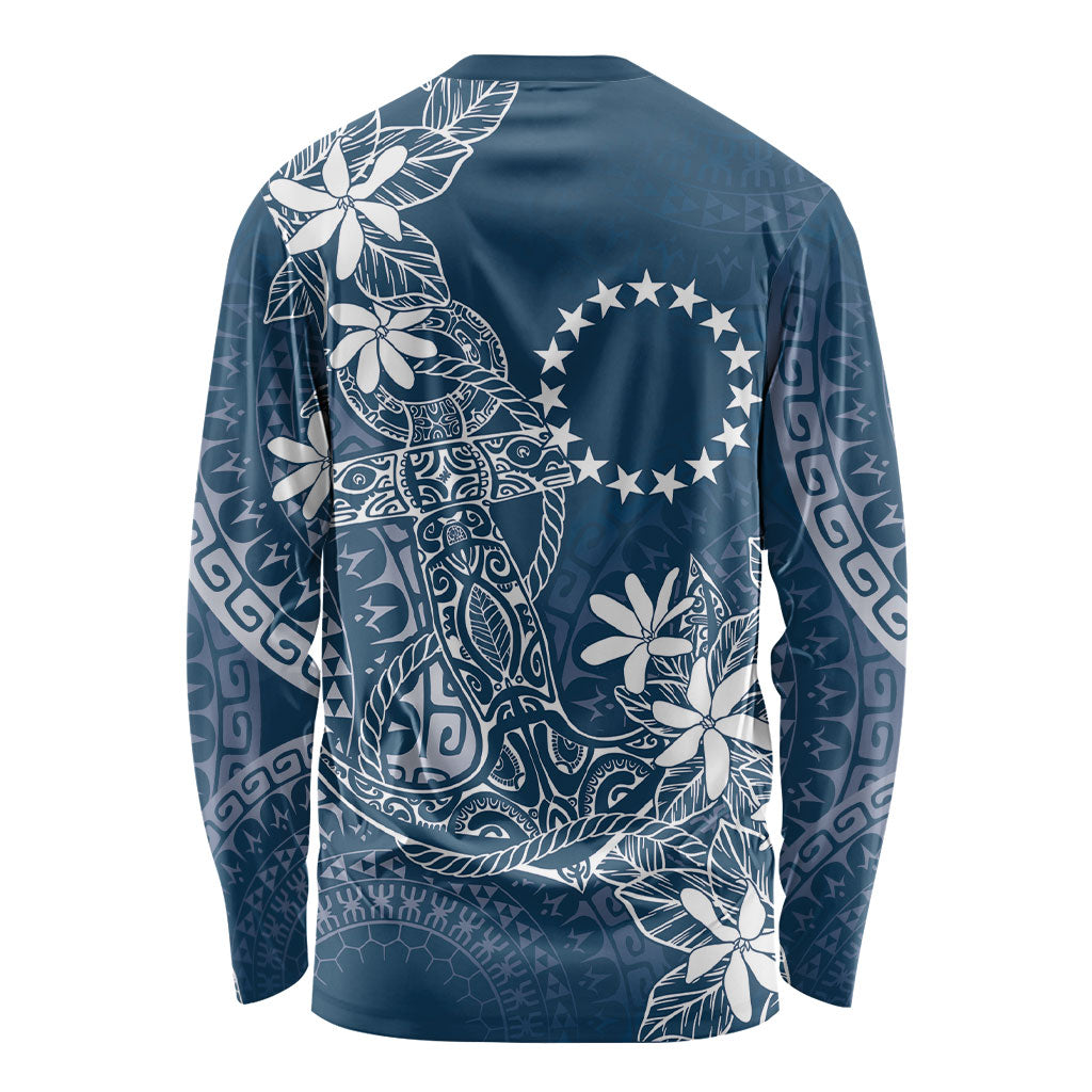 Navy Kuki Airani Tapakau Long Sleeve Shirt Tribal Anchor Mix Tiare LT7 - Polynesian Pride