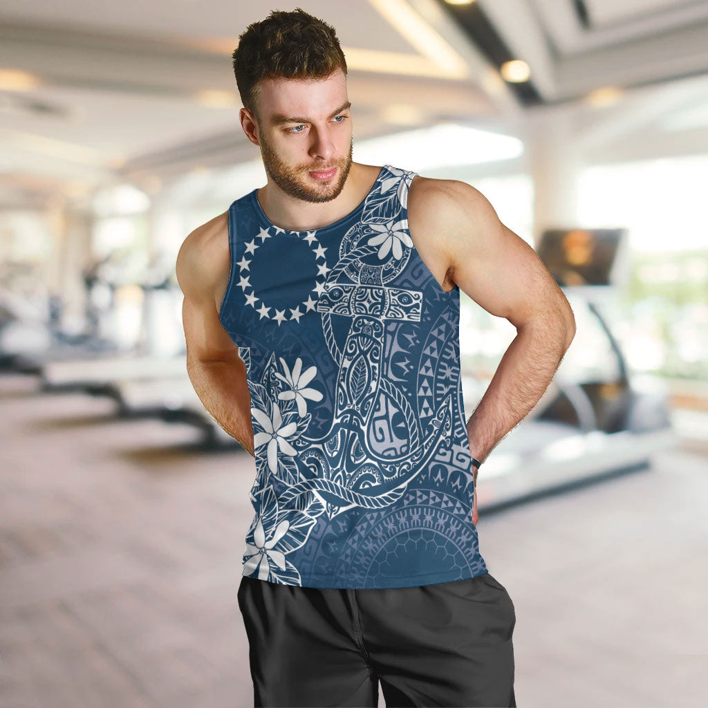 Navy Kuki Airani Tapakau Men Tank Top Tribal Anchor Mix Tiare LT7 Navy - Polynesian Pride