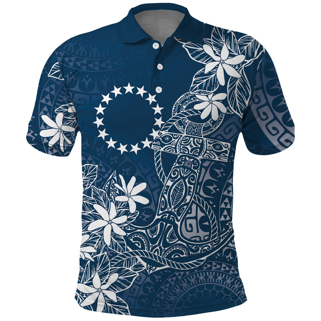 Navy Kuki Airani Tapakau Polo Shirt Tribal Anchor Mix Tiare LT7 Navy - Polynesian Pride