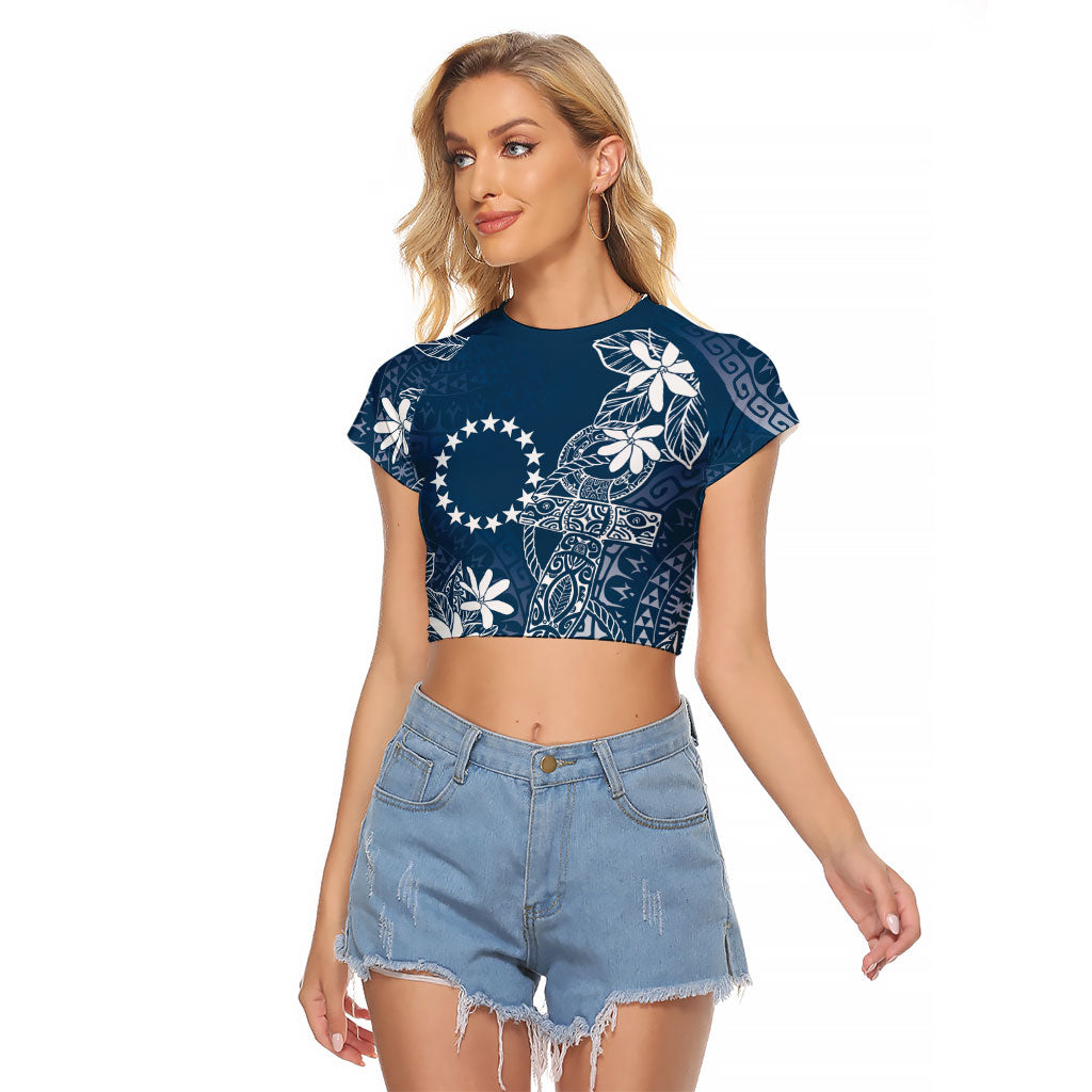Navy Kuki Airani Tapakau Raglan Cropped T Shirt Tribal Anchor Mix Tiare LT7 Female Navy - Polynesian Pride