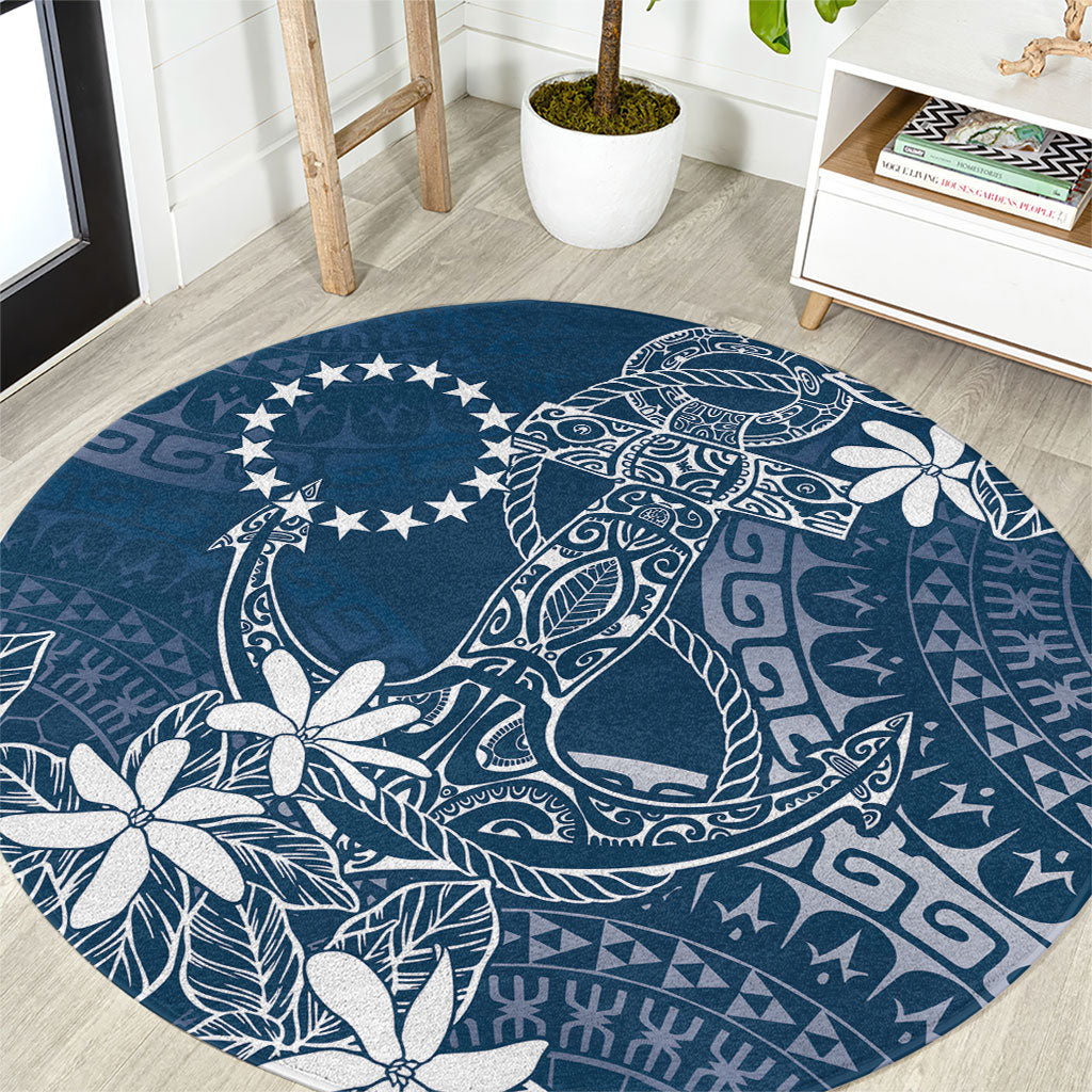 Navy Kuki Airani Tapakau Round Carpet Tribal Anchor Mix Tiare