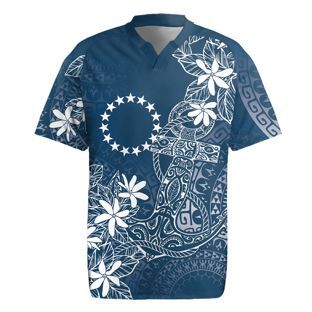 Navy Kuki Airani Tapakau Rugby Jersey Tribal Anchor Mix Tiare LT7 Navy - Polynesian Pride