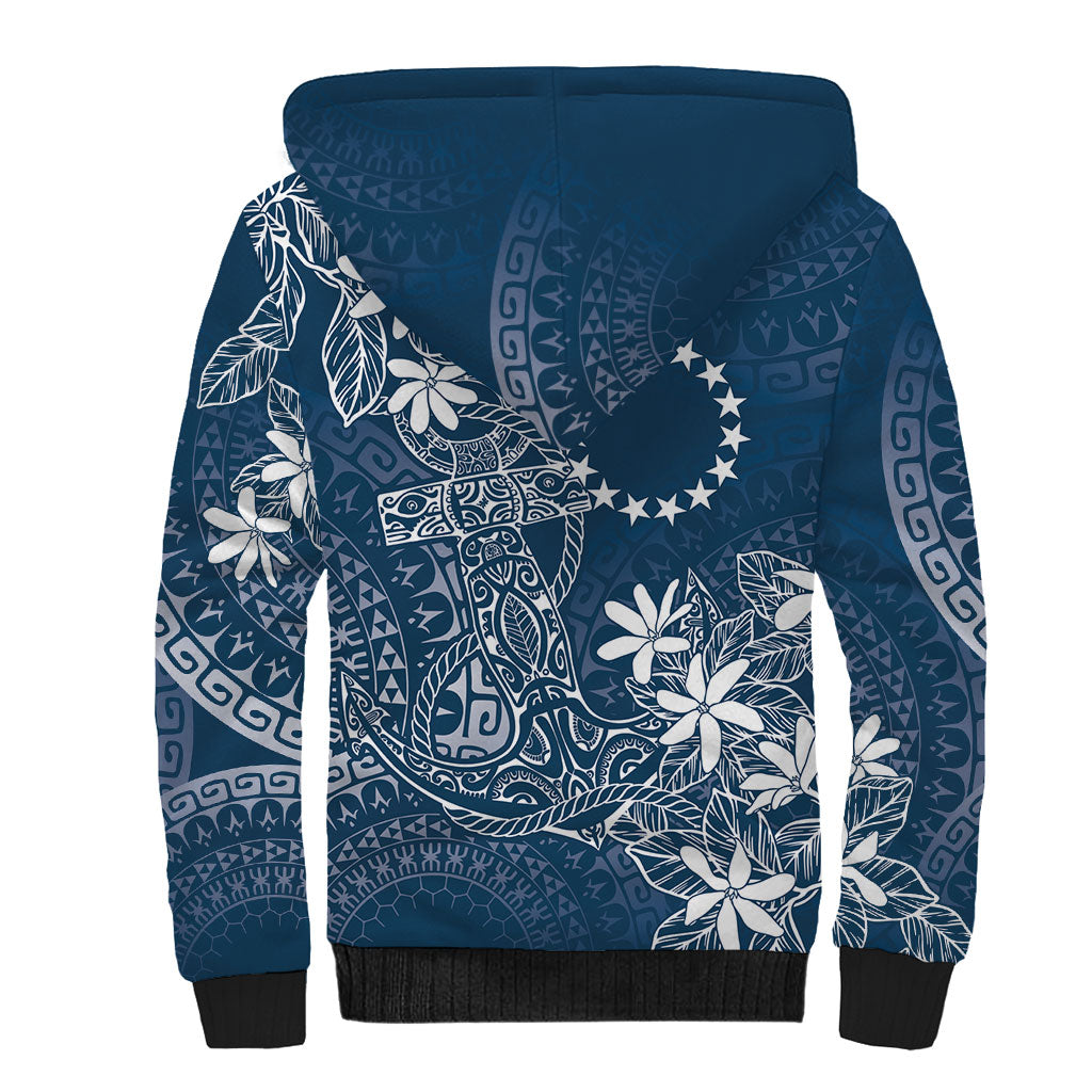 Navy Kuki Airani Tapakau Sherpa Hoodie Tribal Anchor Mix Tiare