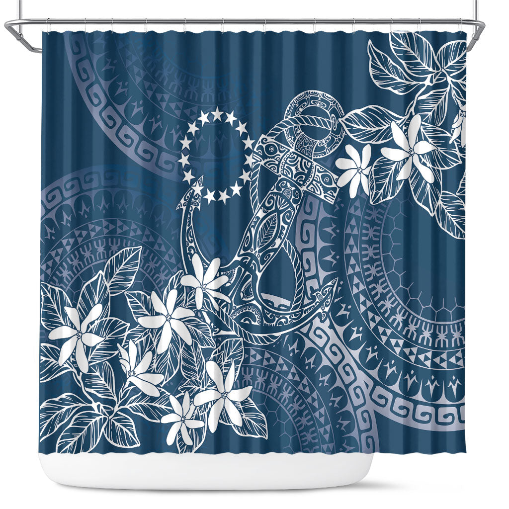 Navy Kuki Airani Tapakau Shower Curtain Tribal Anchor Mix Tiare LT7 Navy - Polynesian Pride