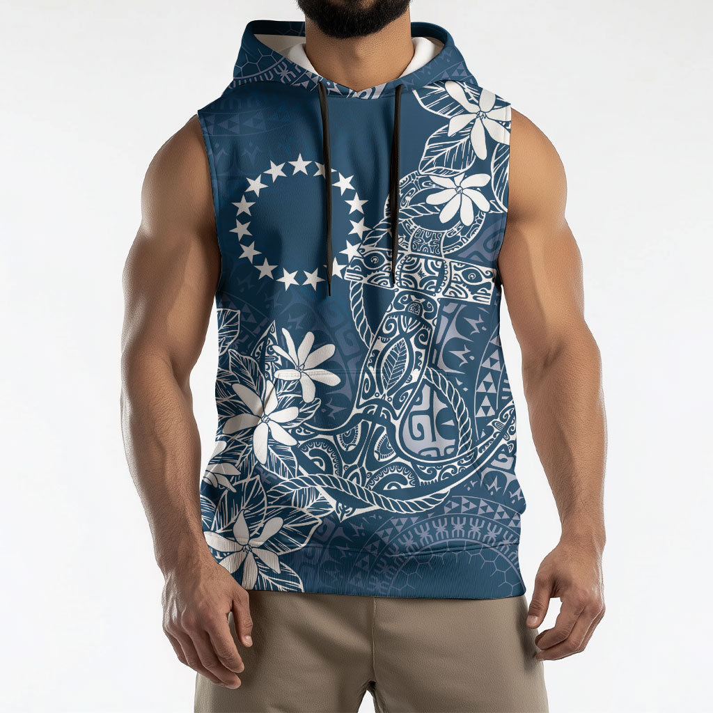 Navy Kuki Airani Tapakau Sleeveless Hoodie Tribal Anchor Mix Tiare