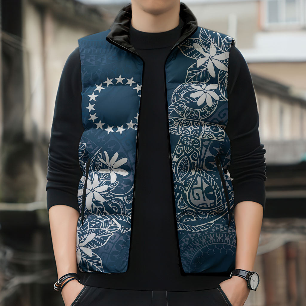 Navy Kuki Airani Tapakau Sleeveless Puffer Jacket Tribal Anchor Mix Tiare