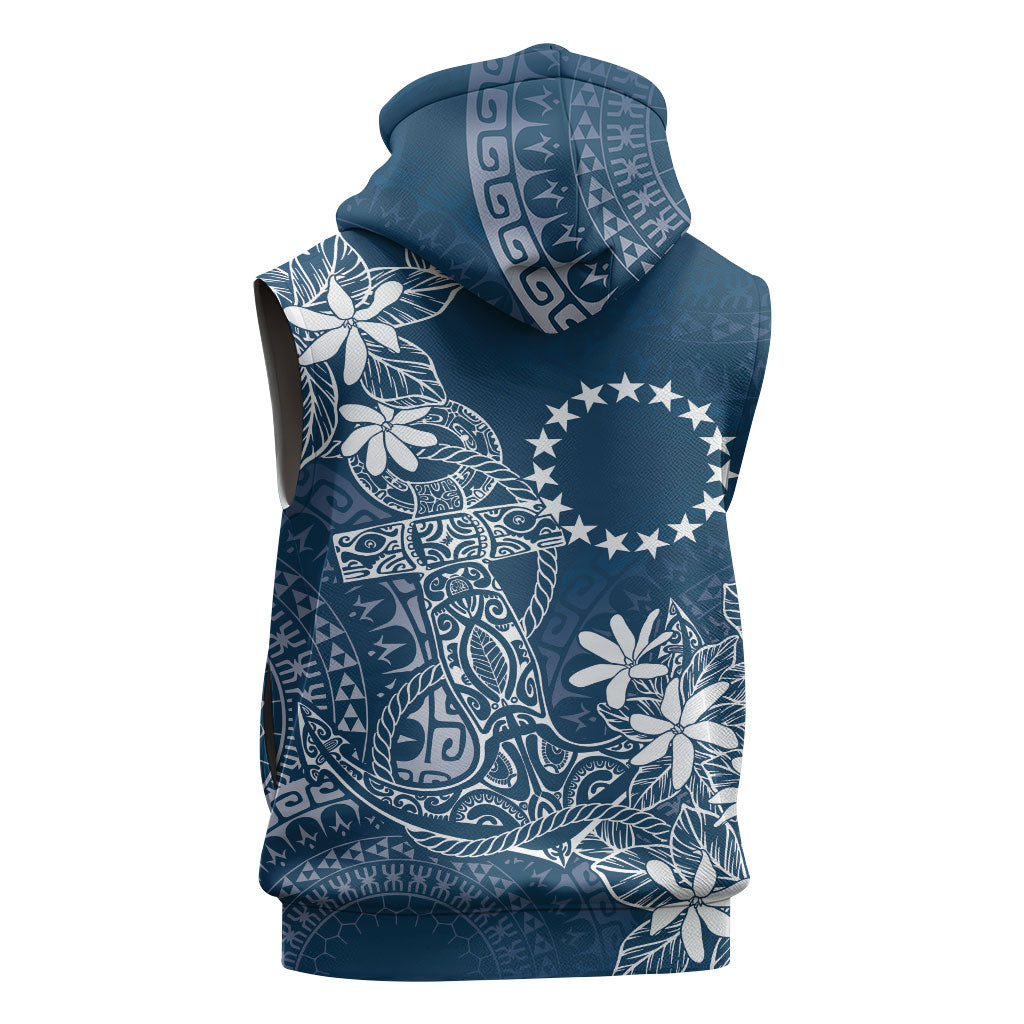 Navy Kuki Airani Tapakau Sleeveless Zip Hoodie Tribal Anchor Mix Tiare