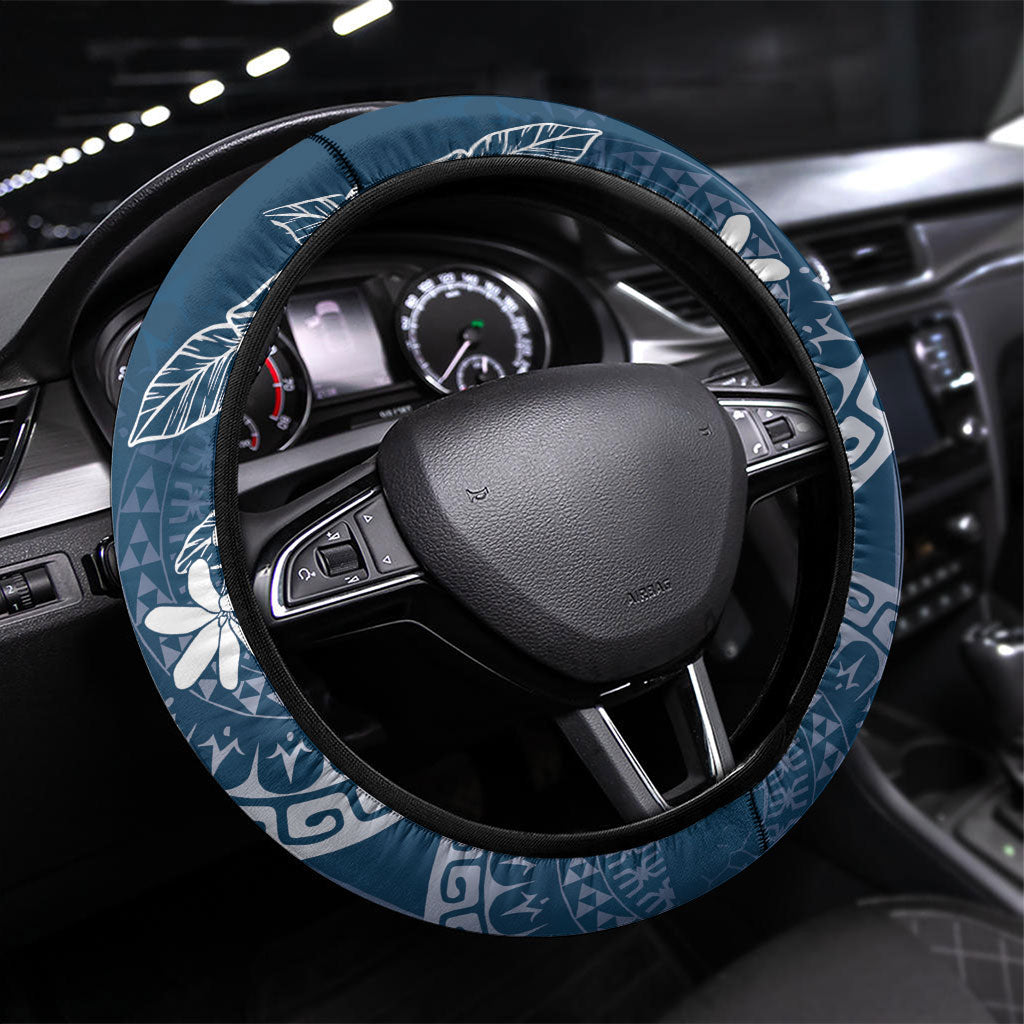 Navy Kuki Airani Tapakau Steering Wheel Cover Tribal Anchor Mix Tiare LT7 Universal Fit Navy - Polynesian Pride